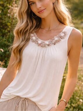 Lavish Boho Fairycore Cream Embroidered Drape Top